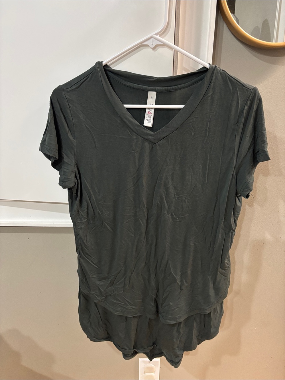 Latched Mama V-Neck Short Sleeve Tee in Olive Green